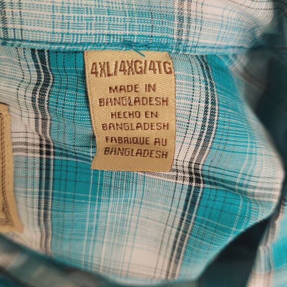 Wrangler size 4XL snap button front shirt top plaid blue pockets collar - Picture 12 of 12
